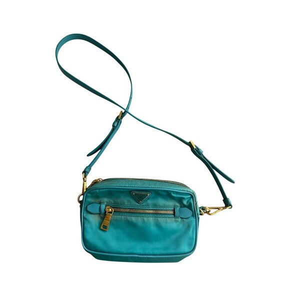 PRADA Testo Tessuto Turquoise Gold Nylon Small Camera Crossbody Bag - Picture 10 of 16